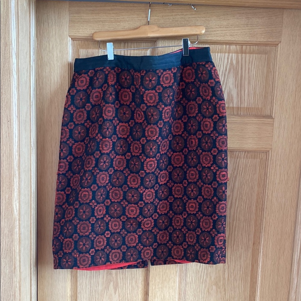 Boden Red and Black Knee-Length Pencil Skirt in 16 Long